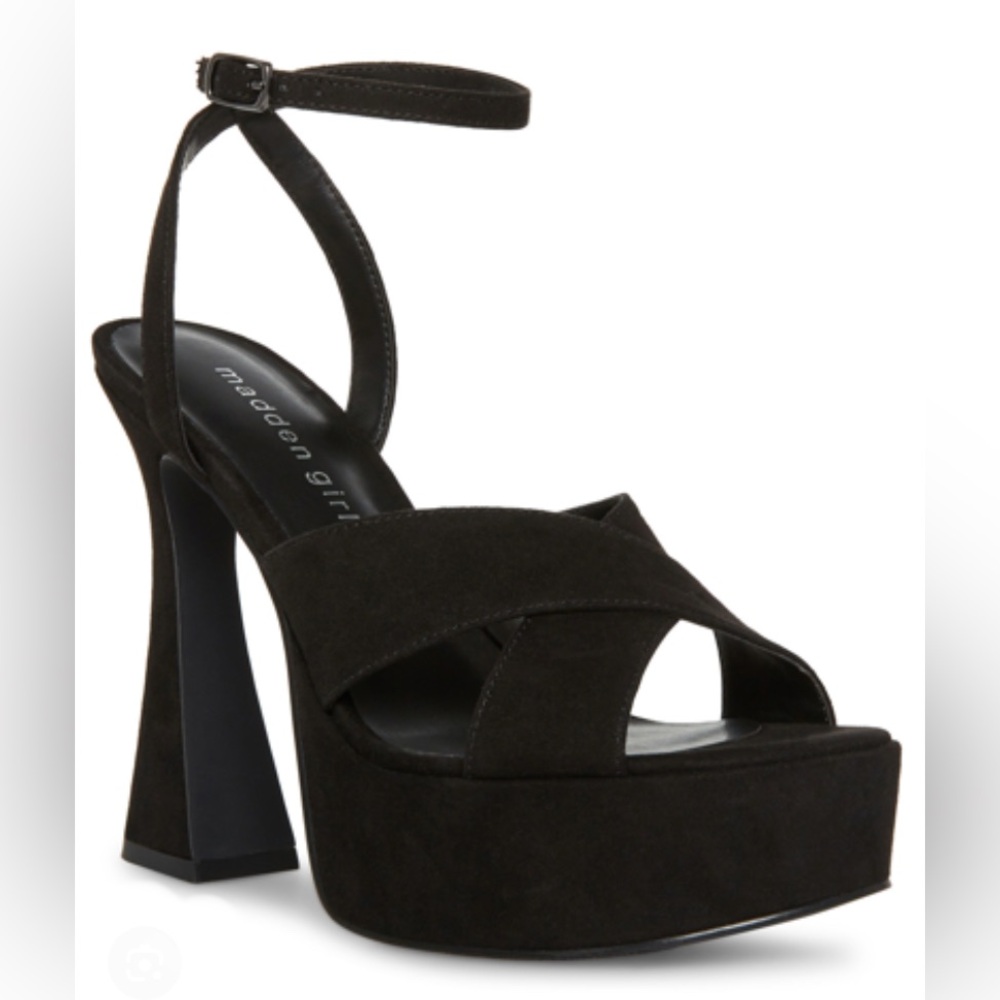 Madden Girl Loolaa Crisscross Platform Dress Sandal Black Microsuede